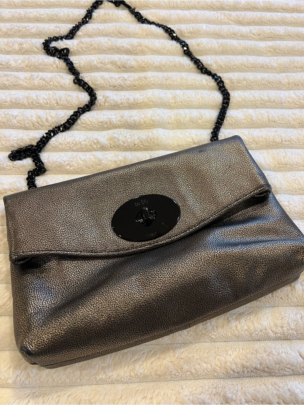 Coach Metallic Pewter Chain Shoulder Bag with Black Hardware